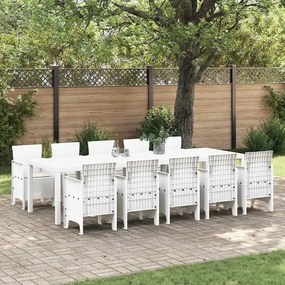vidaXL Σέτ φαγητού για κήπο 11 pcs Λευκό Πολυ rattan και Χάλυβας