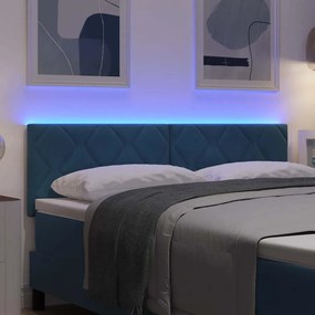 vidaXL LED κεφαλάρι Σκούρο Μπλε 160 cm Βελούδο