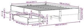 Σκελετός Κρεβ. Χωρίς Στρώμα Καφέ Κεριού 135x190 εκ Μασίφ Πεύκο 3301727