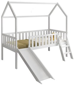 Κρεβάτι παιδικό PHYLLIS με Τσουλήθρα τύπου Montessori Ξύλο Πεύκου Λευκό 90x190 εκ. 196x96x185 εκ.