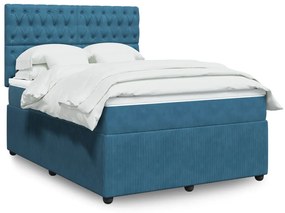 vidaXL Κρεβάτι Boxspring με Στρώμα Μπλε 140x190 εκ. Βελούδινο