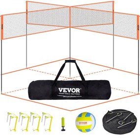 VEVOR 4-Way Volleyball Net, Adjustable Height Badminton Net Set for Backyard Beach Lawn, Outdoor Portable Volleyball Net with Carrying Bag, 4 Square Quick Assemble Game Set For Kids And Adults