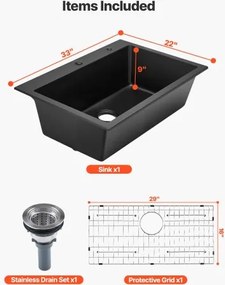VEVOR 84 cm Granite Kitchen Sink Top Mount Single Bowl Drop-In Basin for RV Bar