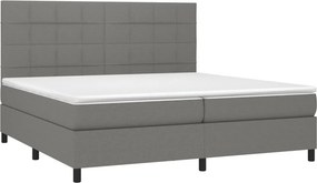 vidaXL Κρεβάτι Boxspring με Στρώμα &amp; LED Σκ.Γκρι 200x200εκ. Υφασμάτινο
