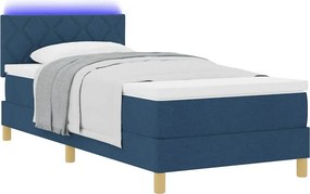 vidaXL LED Κρεβάτι με βάθρο με κεφαλάρι Μπλε 100 x 200 cm ύφασμα