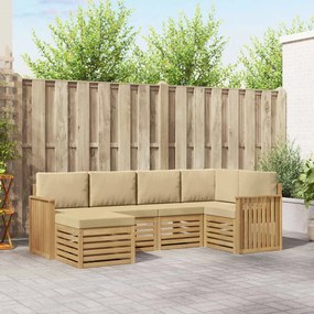 vidaXL Σειρά Καναπέ Εξωτερικού 6 pcs Λευκό και Μπεζ Πολυεστέρας
