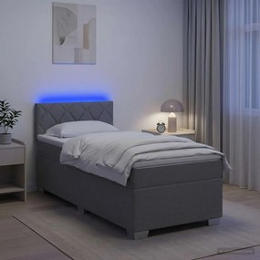 vidaXL Κρεβάτι Box Spring με Στρώμα και LED Ανοιχτό γκρι 100 x 200 cm