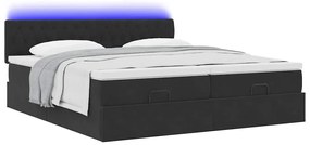 vidaXL Οθωμανικό κρεβάτι με στρώματα &amp; LEDs Μαύρο 200x200cm Velvet