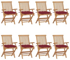 Καρέκλες Κήπου 8 τεμ. από Μασίφ Ξύλο Teak με Μπορντό Μαξιλάρια