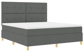vidaXL Box Spring Bed με Στρώμα & LED Σκούρο Γκρι 180x200 εκ. Ύφασμα