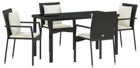 vidaXL Σέτ φαγητού για κήπο με μαξιλάρι 5 pcs Μαύρο Πολυ ράταν