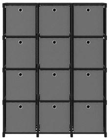 vidaXL Ραφιέρα με 12 Κύβους & Κουτιά Μαύρη 103x30x141 εκ. Υφασμάτινη