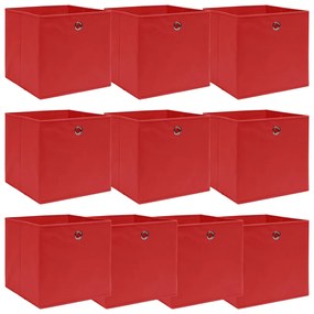 Κουτιά Αποθήκευσης 10 τεμ. Κόκκινα 32 x 32 x 32 εκ. Υφασμάτινα