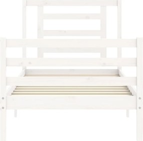 vidaXL Πλαίσιο Κρεβατιού με Κεφαλάρι Λευκό Μασίφ Ξύλο Small Single