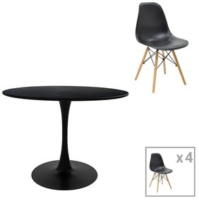 Intrahome Τραπεζαρία EVERESTA-Balou I σετ 5τεμ Intrahome MDF-PP σε μαύρο-φυσικό απόχρωση Φ120x75εκ | SKU: INTRAPA-311112139