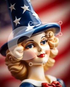 Intra Συλλεκτικό Ξύλινο Παζλ Plywood 4mm - Κούκλα με καπέλο αμερικανικής σημαίας Σε Ξύλινο Κουτί - Διαστάσεις Puzzle: 10x10 cm – 25 κομμάτια