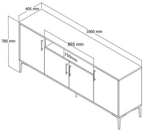 Μπουφές Fumomel μελαμίνης sonoma-ανθρακί-μαύρο 180x40,5x78εκ