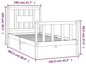 vidaXL Πλαίσιο Κρεβατιού με Κεφαλάρι Μαύρο 100x200εκ Μασίφ Ξύλο Πεύκου