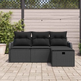 vidaXL Σετ Καναπέ Κήπου με μαξιλάρι 4 pcs Μαύρο Πολυ ράταν