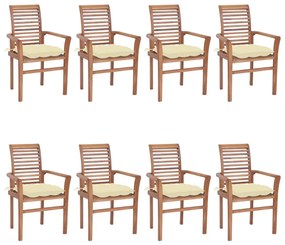 Καρέκλες Τραπεζαρίας 8 τεμ. Ξύλο Teak με Κρεμ/Λευκά Μαξιλάρια