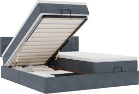vidaXL Οθωμανικό κρεβάτι με στρώματα &amp; LEDs Σκούρο γκρι Βελούδο