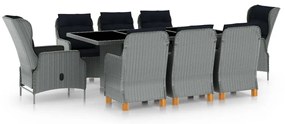 vidaXL Τραπεζαρία Εξ. Χώρου 9 τεμ Ανοιχτό Γκρι Συνθ. Ρατάν & Μαξιλάρια