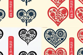 Σετ των 3 Intra απο ξύλο plywood 3mm-4mm πάχος - Πακέτο Cricut Valentine Floral Heart Δίασταση 4x4 cm INTRAFABR-86231458