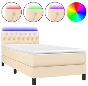 ΚΡΕΒΑΤΙ BOXSPRING ΜΕ ΣΤΡΩΜΑ &amp; LED ΚΡΕΜ 90X190 ΕΚ. ΥΦΑΣΜΑΤΙΝΟ 3133362