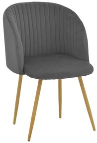Καρέκλα Anelie pakoworld ανθρακί βελούδο-πόδι φυσικό μέταλλο 45x59x78εκ Σετ 2 Τεμαχίων