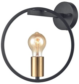 Φωτιστικό Τοίχου - Απλίκα KQ 9016-1W HOOP WALL LAMP BLACK &amp; BRUSHED BRASS Γ4 - 77-8175 - 51W - 100W - 77-8175