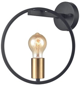 Φωτιστικό Τοίχου - Απλίκα KQ 9016-1W HOOP WALL LAMP BLACK &amp; BRUSHED BRASS Γ4 - 51W - 100W - 77-8175