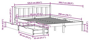 Σκελετός Κρεβ. Χωρίς Στρώμα Καφέ Κεριού 120x200 εκ Μασίφ Πεύκο - Καφέ