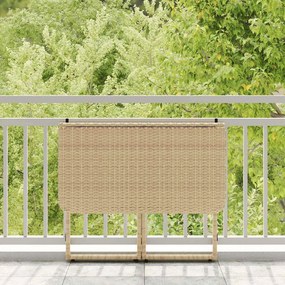 vidaXL Πτυσσόμενο τραπέζι κήπου Μπεζ 90x51x75 cm Poly Rattan