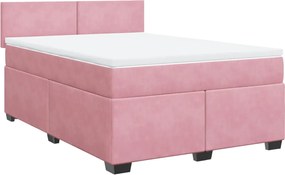 vidaXL Κρεβάτι Boxspring με Στρώμα Ροζ 140x200 εκ. Βελούδινο