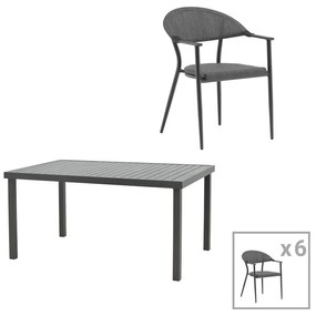 Dining table Pino-Kliton A set of 7 aluminum and textilene in black shade 150x80x74cm 150x80x74 εκ.