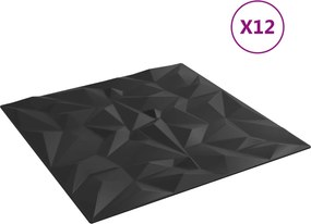 vidaXL Πάνελ τοίχου 12 pcs Μαύρο 50 x 50 cm Φελιζόλ XPS