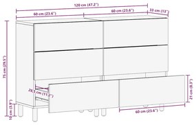 SIDEBOARDS 2 ΤΕΜΑΧΙΑ ΚΑΦΕ 60X33X75 CM ΜΑΣΙΦ ΞΥΛΟ MANGO 3310004