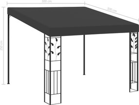vidaXL Κιόσκι Επιτοίχιο Ανθρακί 3 x 3 x 2,5 μ.