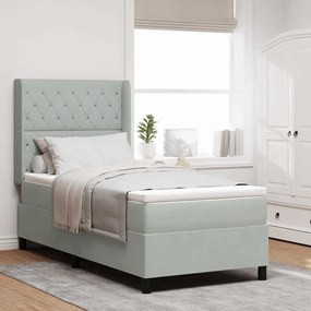 vidaXL κρεβάτι Box Spring με στρώμα Γκρι ανοιχτό 100x200 εκ Βελούδο