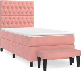 vidaXL Κρεβάτι Boxspring με Στρώμα Ροζ 80 x 200 εκ. Βελούδινο