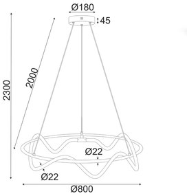 ΚΡΕΜΑΣΤΟ ΦΩΤΙΣΤΙΚΟ LED 60W 3000K 3400LM KYMA ΜΑΥΡΟ ΜΕΤ/ΚΟ IP20 D80XH230CM - 51W - 100W - ZM36LEDP80BK