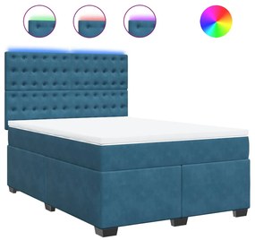 vidaXL Κρεβάτι Boxspring με Στρώμα Μπλε 140x200 εκ. Βελούδινο