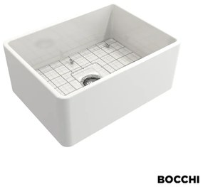 BOCCHI 1099 Επικαθήμενος Νεροχύτης Πορσελάνης 2πλης Όψης Μ61xΠ46cm Λευκός Γυαλιστερός
