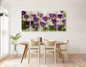 Εικόνα 5 τμημάτων υπέροχα μωβ λουλούδια - 100x50
