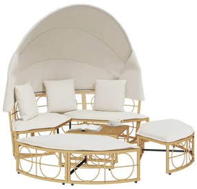 vidaXL Εξωτερική Lounge κρεβάτι με θόλο και μαξιλάρια Poly Rattan