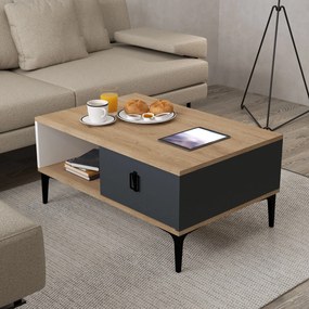 Τραπεζάκι Σαλονιού Sapphire Δρυς / Λευκό / Ανθρακί PADU 90x60x18