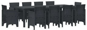 vidaXL Σέτ φαγητού για κήπο 11 pcs Ανθρακί Rattan Polt