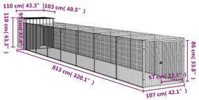 Σπιτάκι Σκύλου με Αυλή Αν. Γκρι 110x813x110 εκ. Γαλβαν. Χάλυβας - Γκρι