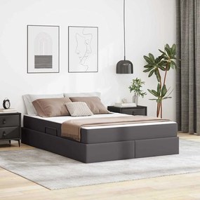 vidaXL Κρεβάτι με αποθηκευτικό χώρο και στρώμα 2 pcs Γκρι Δέρμα