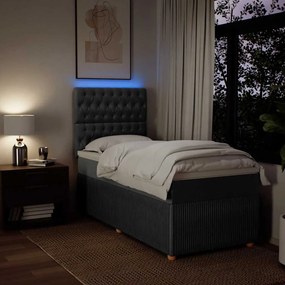 vidaXL Κρεβάτι Boxspring με Στρώμα Σκούρο Γκρι 90x200 εκ. Υφασμάτινο